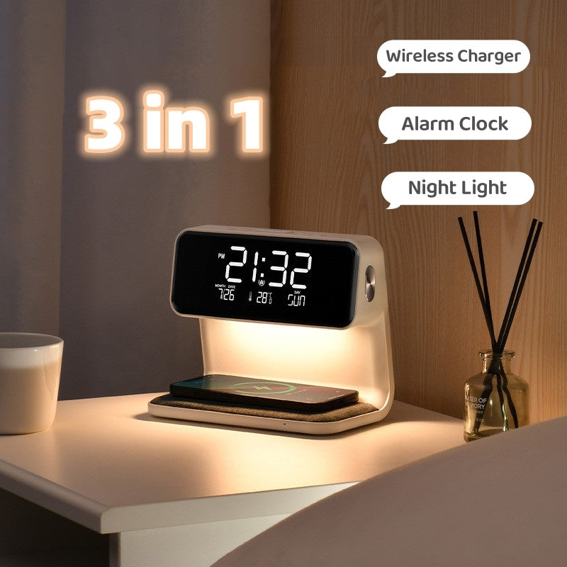 3-in-1 Bedside Lamp with Wireless Charging and Alarm