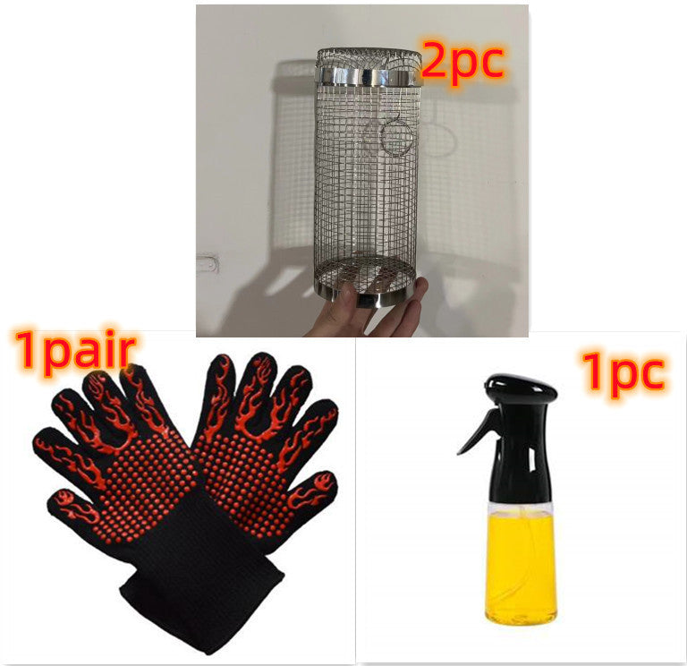 Portable Rolling BBQ Grilling Basket for Outdoor Cooking