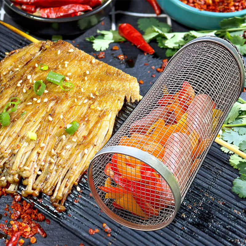 Portable Rolling BBQ Grilling Basket for Outdoor Cooking